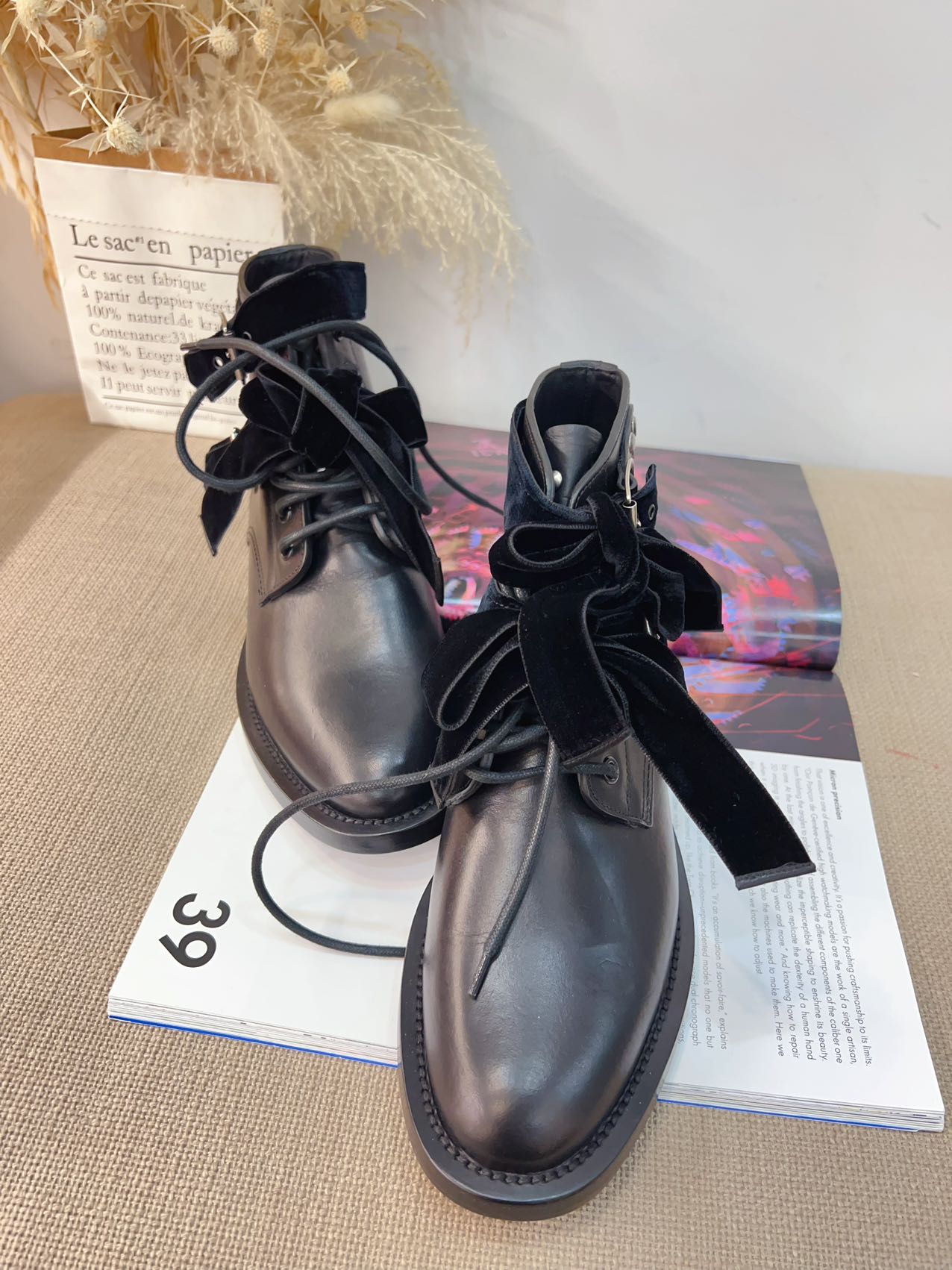 Saint Laurent Leather Combat Boots New Size 38