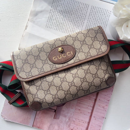 GUCCI GG Supreme Monogram Neo Vintage Web Belt Bag Brown