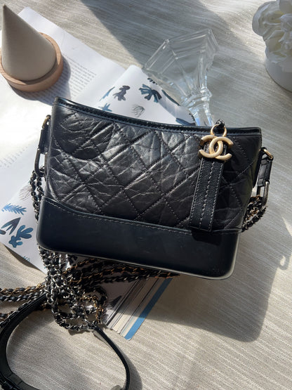 Chanel small Gabrielle Aged Calfskin Quilted Hobo Black