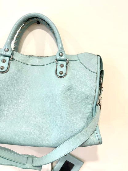 Balenciaga Metallic Edge Hardware City Bleu Azur