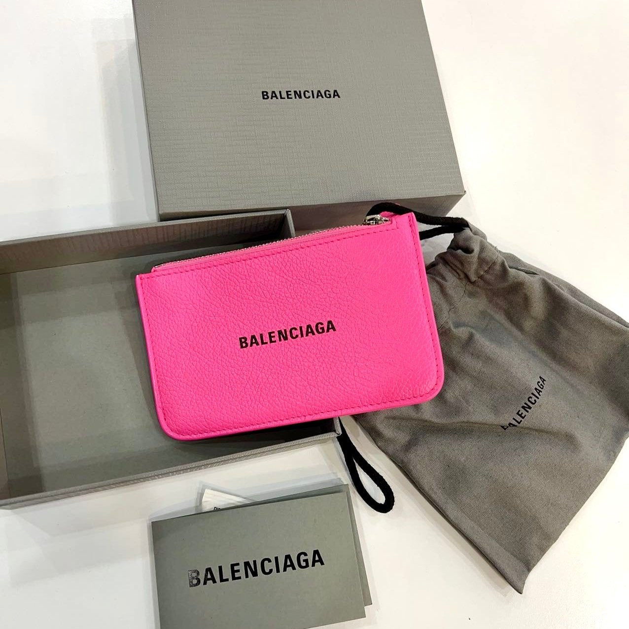 BALENCIAGA Calfskin Coin Case Card Holder Acid Pink Black