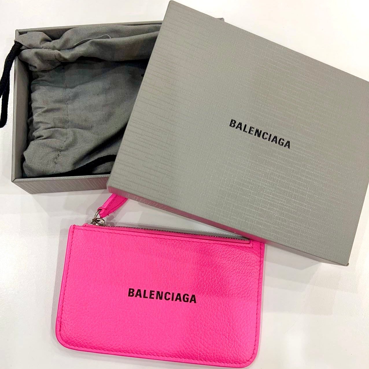 BALENCIAGA Calfskin Coin Case Card Holder Acid Pink Black