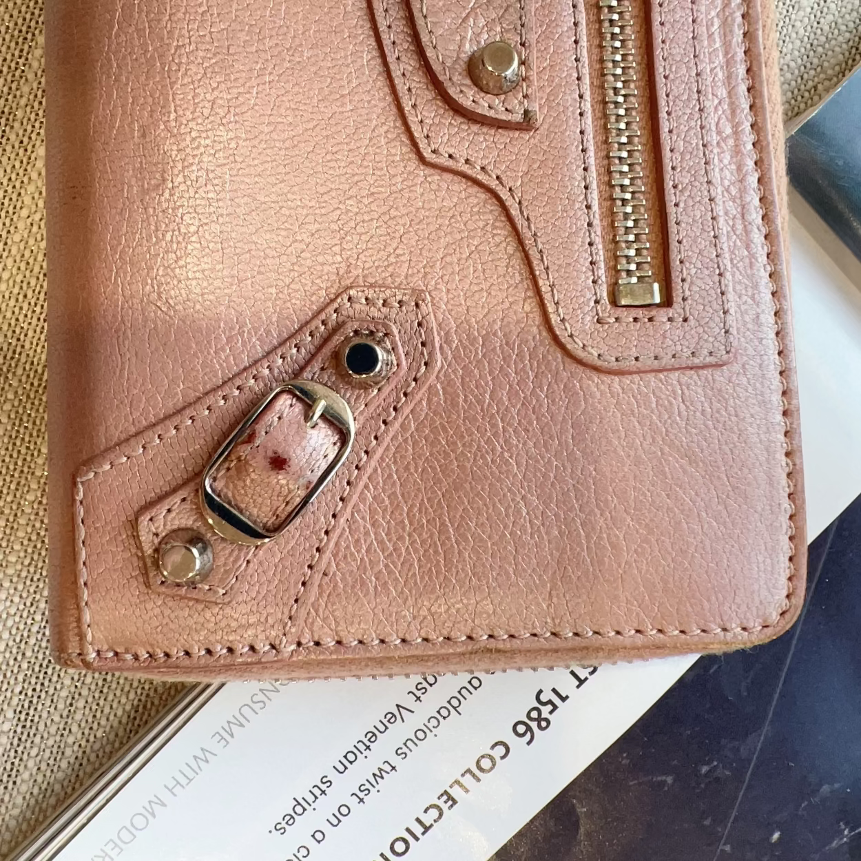 Balenciaga Blush Pink Leather Gold Edge Zippy Wallet