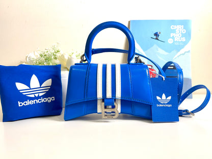 Balenciaga + adidas Hourglass XS striped leather tote New