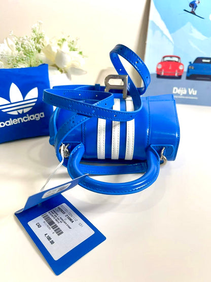 Balenciaga + adidas Hourglass XS striped leather tote New