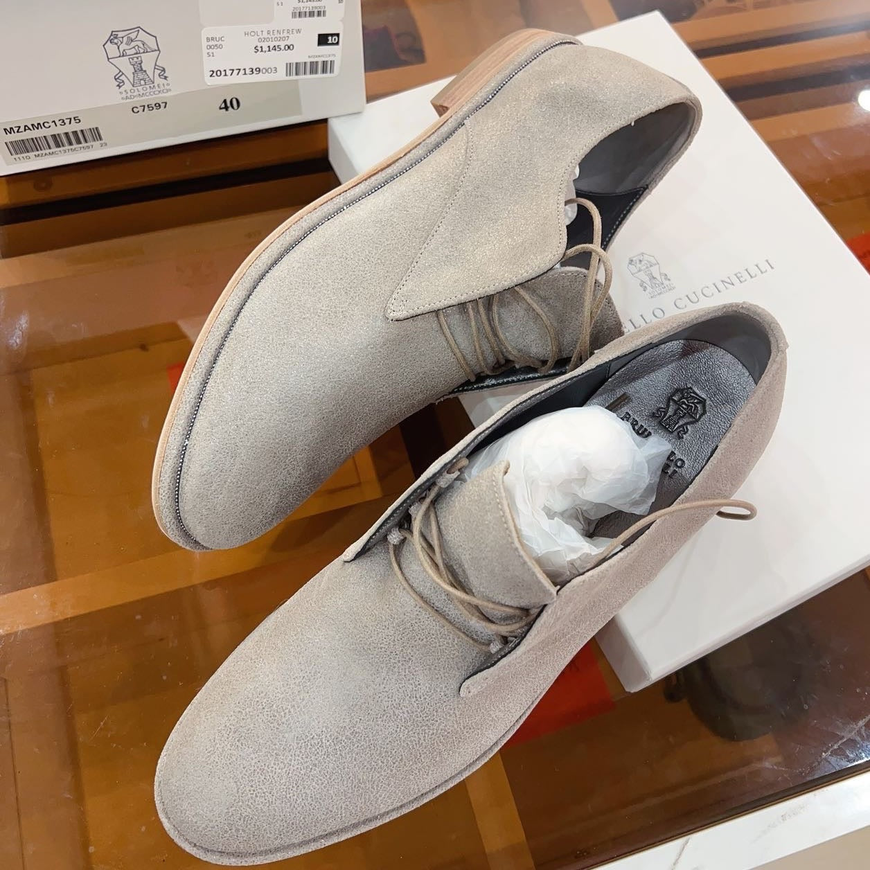 Brunello Cucinelli Light Grey Suede Derby Size40