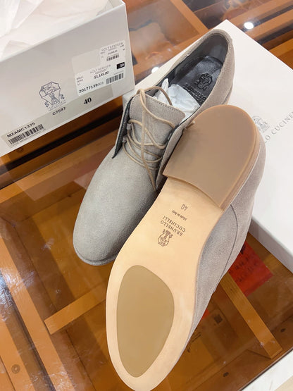 Brunello Cucinelli Light Grey Suede Derby Size40