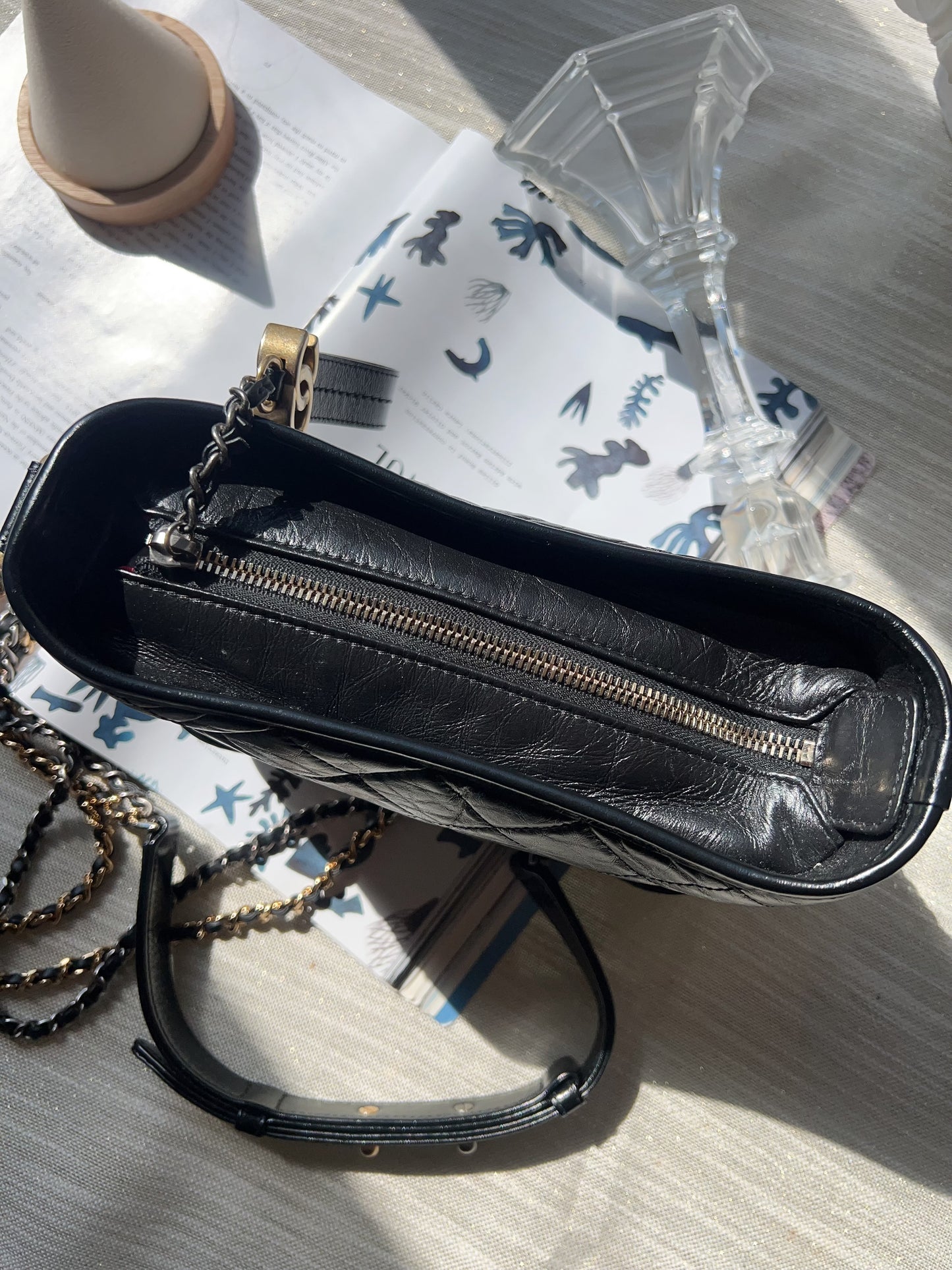 Chanel small Gabrielle Aged Calfskin Quilted Hobo Black