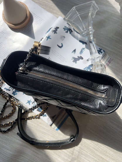 Chanel small Gabrielle Aged Calfskin Quilted Hobo Black
