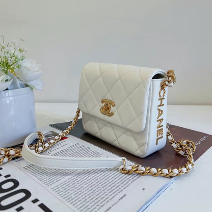 CHANEL 2021 WHITE LAMBSKIN SIDE NOTE SQUARE FLAP CROSSBODY