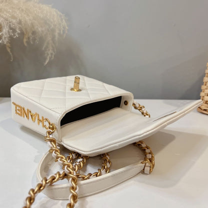 CHANEL 2021 WHITE LAMBSKIN SIDE NOTE SQUARE FLAP CROSSBODY