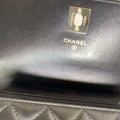 CHANEL BLACK QUILTED LAMBSKIN CRYSTAL TOP HANDLE