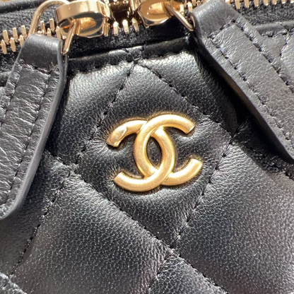 CHANEL Black Pearl Crush Mini Vanity Case Chain Bag Gold