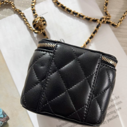 CHANEL Black Pearl Crush Mini Vanity Case Chain Bag Gold