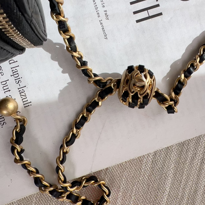 CHANEL Black Pearl Crush Mini Vanity Case Chain Bag Gold