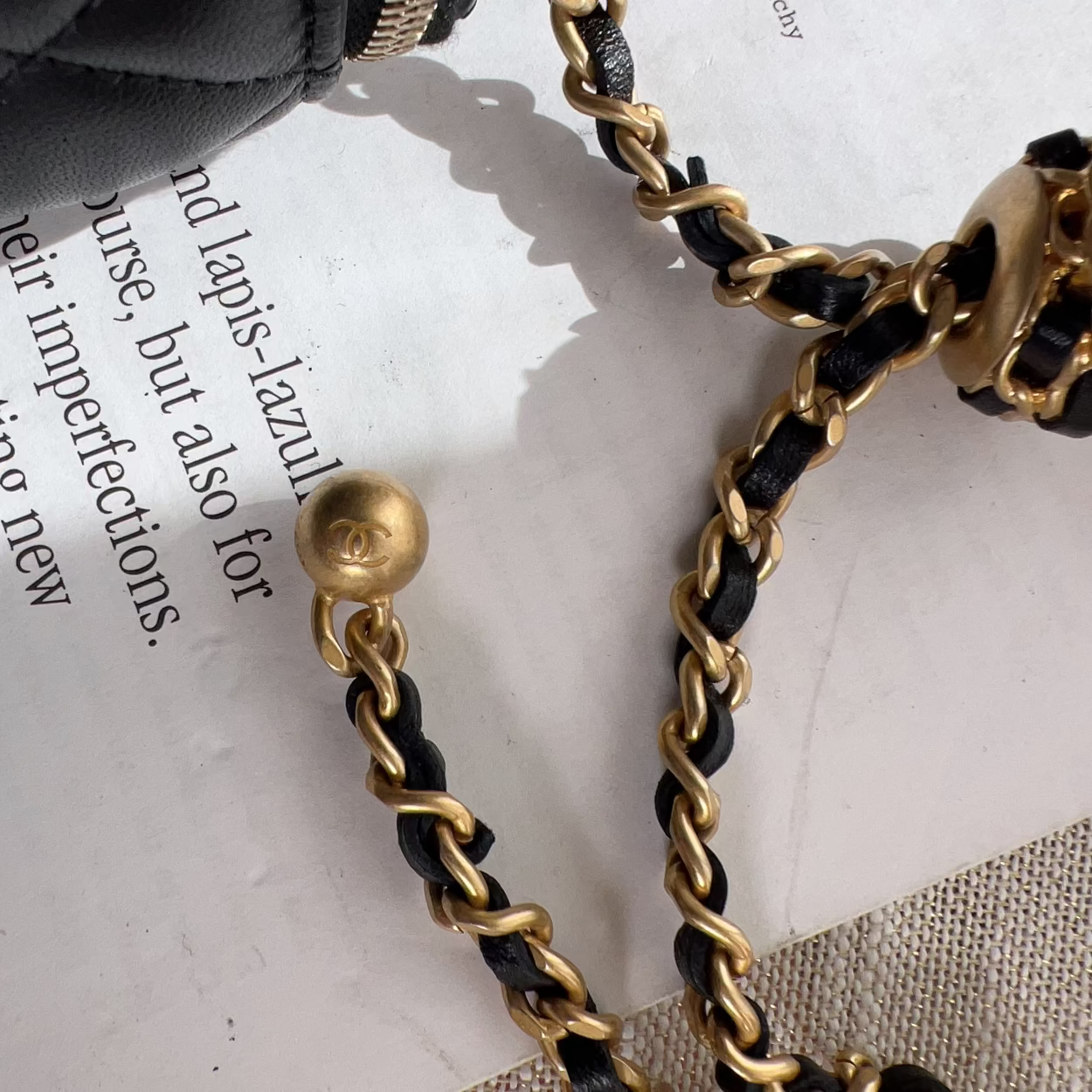 CHANEL Black Pearl Crush Mini Vanity Case Chain Bag Gold
