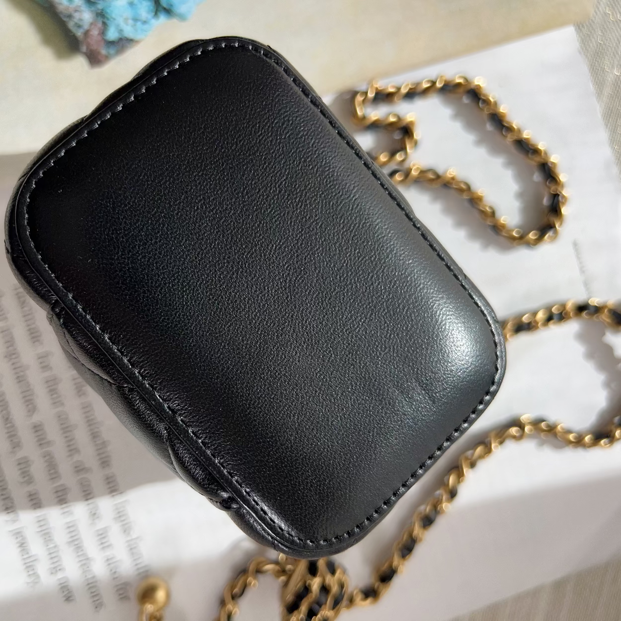 CHANEL Black Pearl Crush Mini Vanity Case Chain Bag Gold