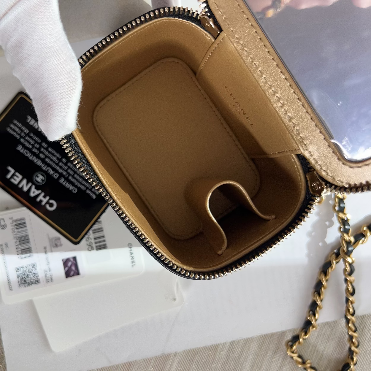 CHANEL Black Pearl Crush Mini Vanity Case Chain Bag Gold