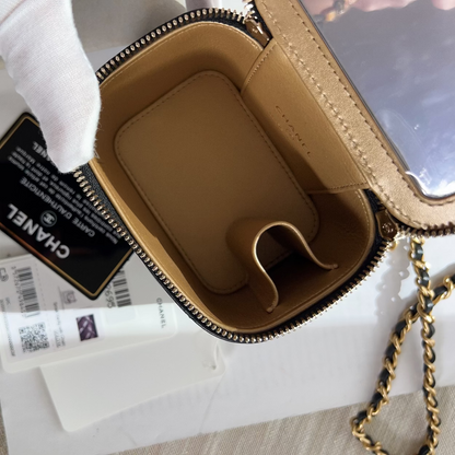 CHANEL Black Pearl Crush Mini Vanity Case Chain Bag Gold