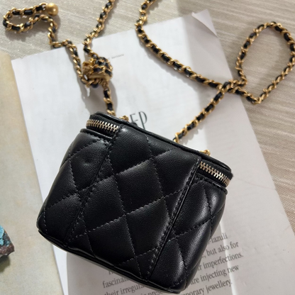 CHANEL Black Pearl Crush Mini Vanity Case Chain Bag Gold