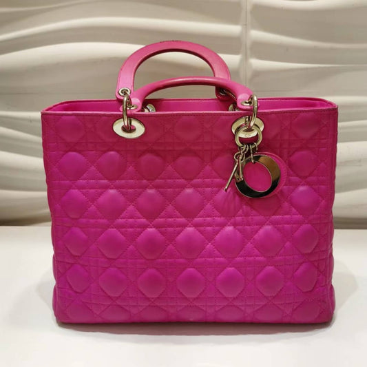 CHRISTIAN DIOR Lambskin Large Lady Dior Hot Pink