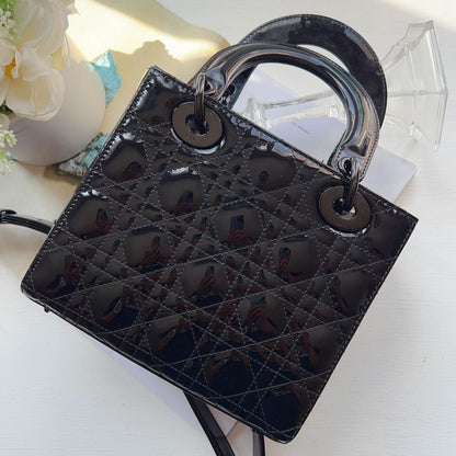 CHRISTIAN DIOR Ultra Glossy Patent Small Lady Dior Black