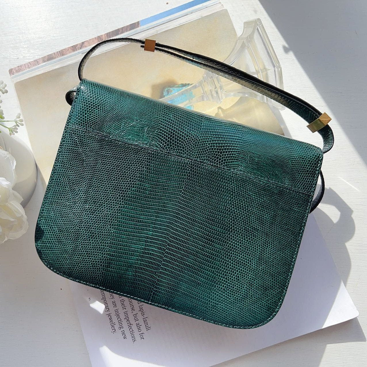 Celine Lizard Medium Classic Box Flap Bag Dark Green