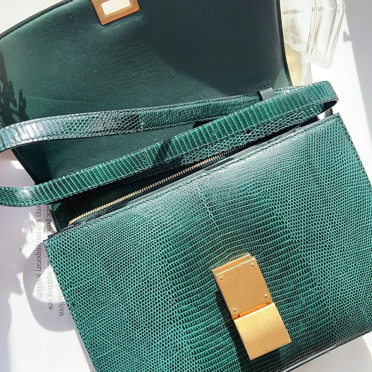 Celine Lizard Medium Classic Box Flap Bag Dark Green