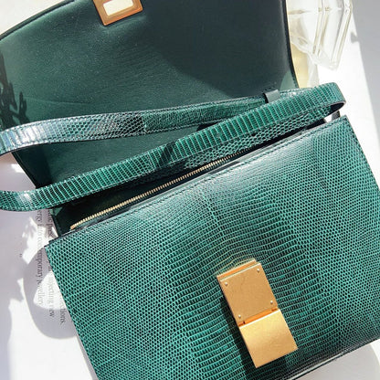 Celine Lizard Medium Classic Box Flap Bag Dark Green