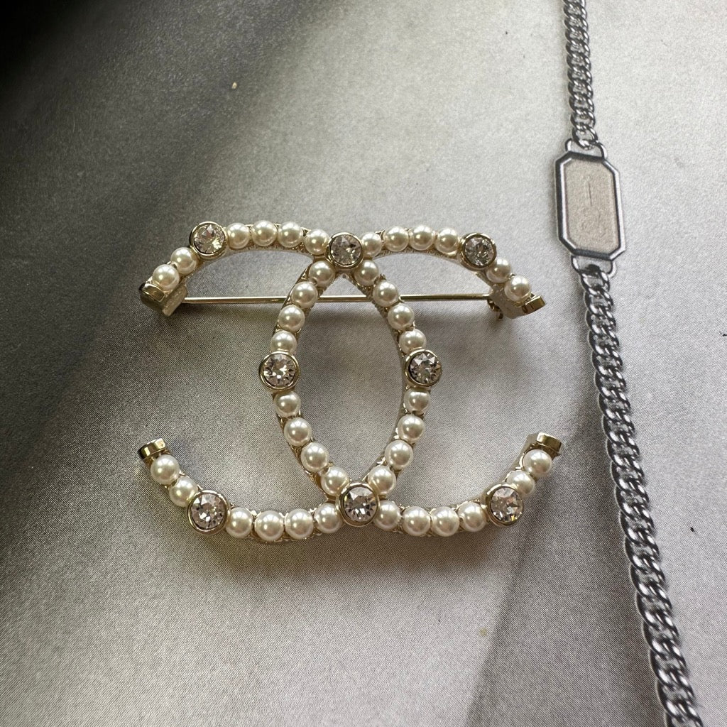 Chanel 2020 Faux Pearl & Strass CC Brooch