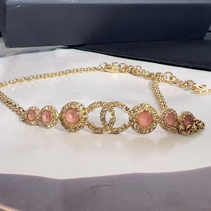 Chanel 2023 Strass CC Choker Necklace Pink