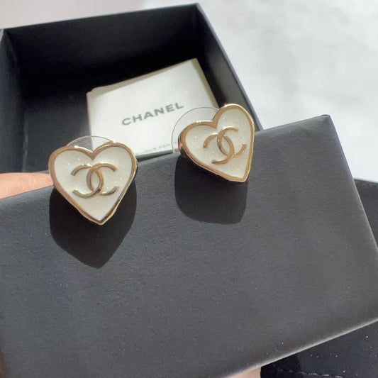 Chanel 2025 Resin CC Heart Stud Earrings