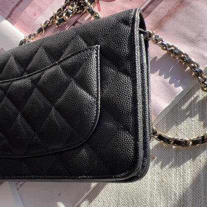 Chanel Black Caviar Leather Shoulder Wallet