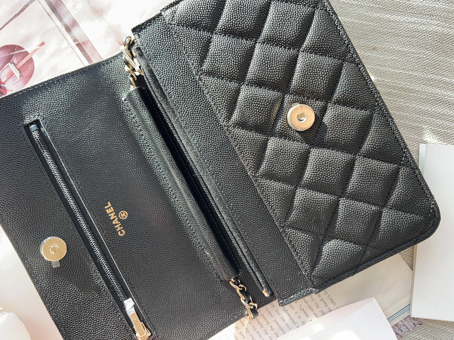Chanel Black Caviar Leather Shoulder Wallet