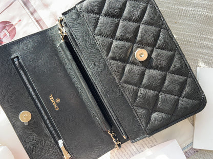Chanel Black Caviar Leather Shoulder Wallet