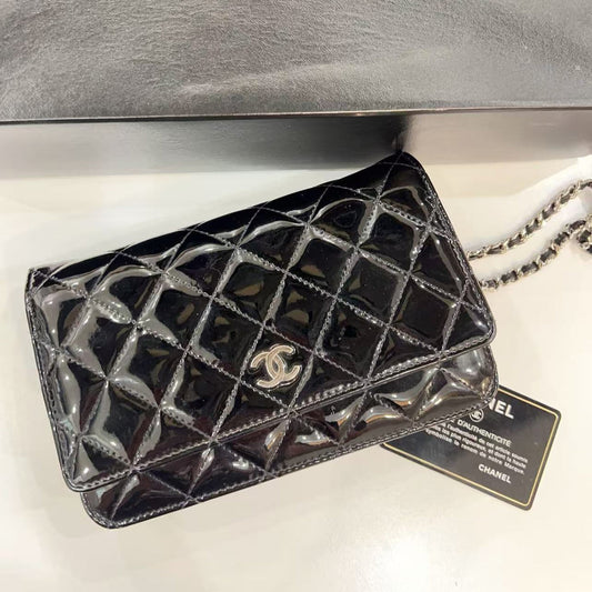 Chanel Black Patent Classic Wallet On Chain (WOC)