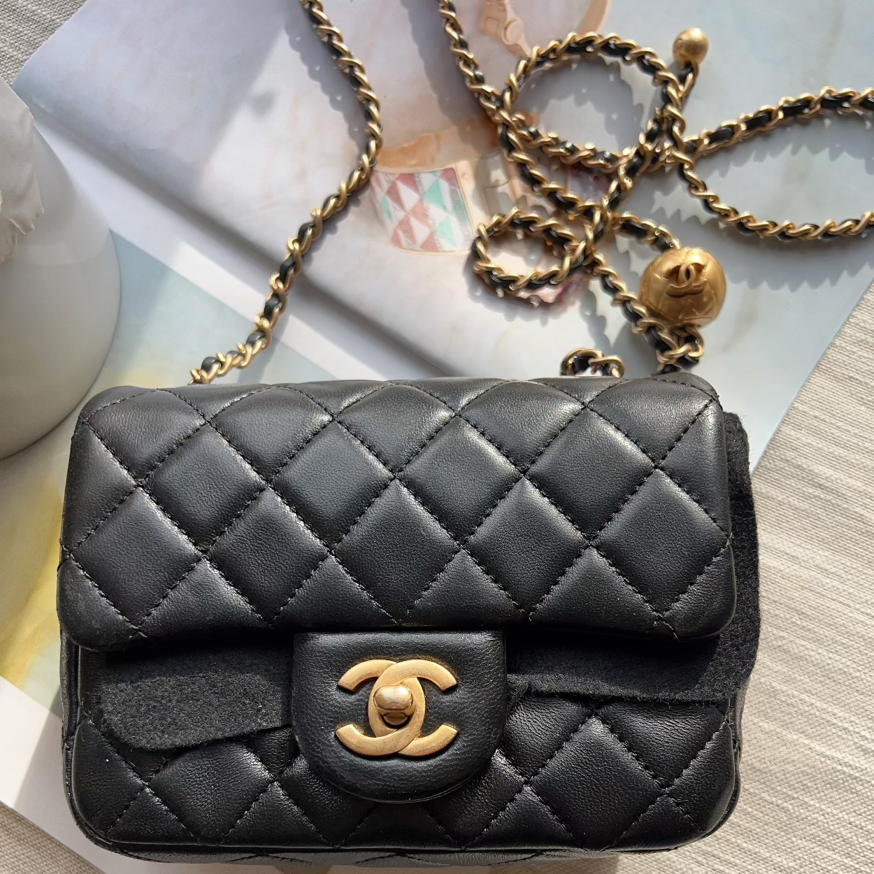 Chanel Black Quilted Lambskin Pearl Crush Mini Flap Bag