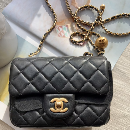 Chanel Black Quilted Lambskin Pearl Crush Mini Flap Bag