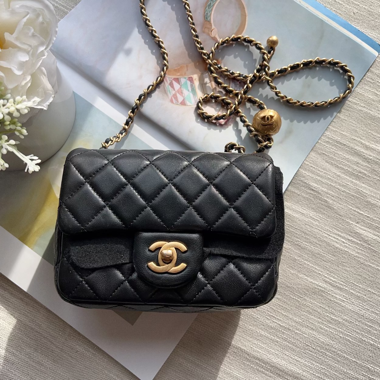 Chanel Black Quilted Lambskin Pearl Crush Mini Flap Bag