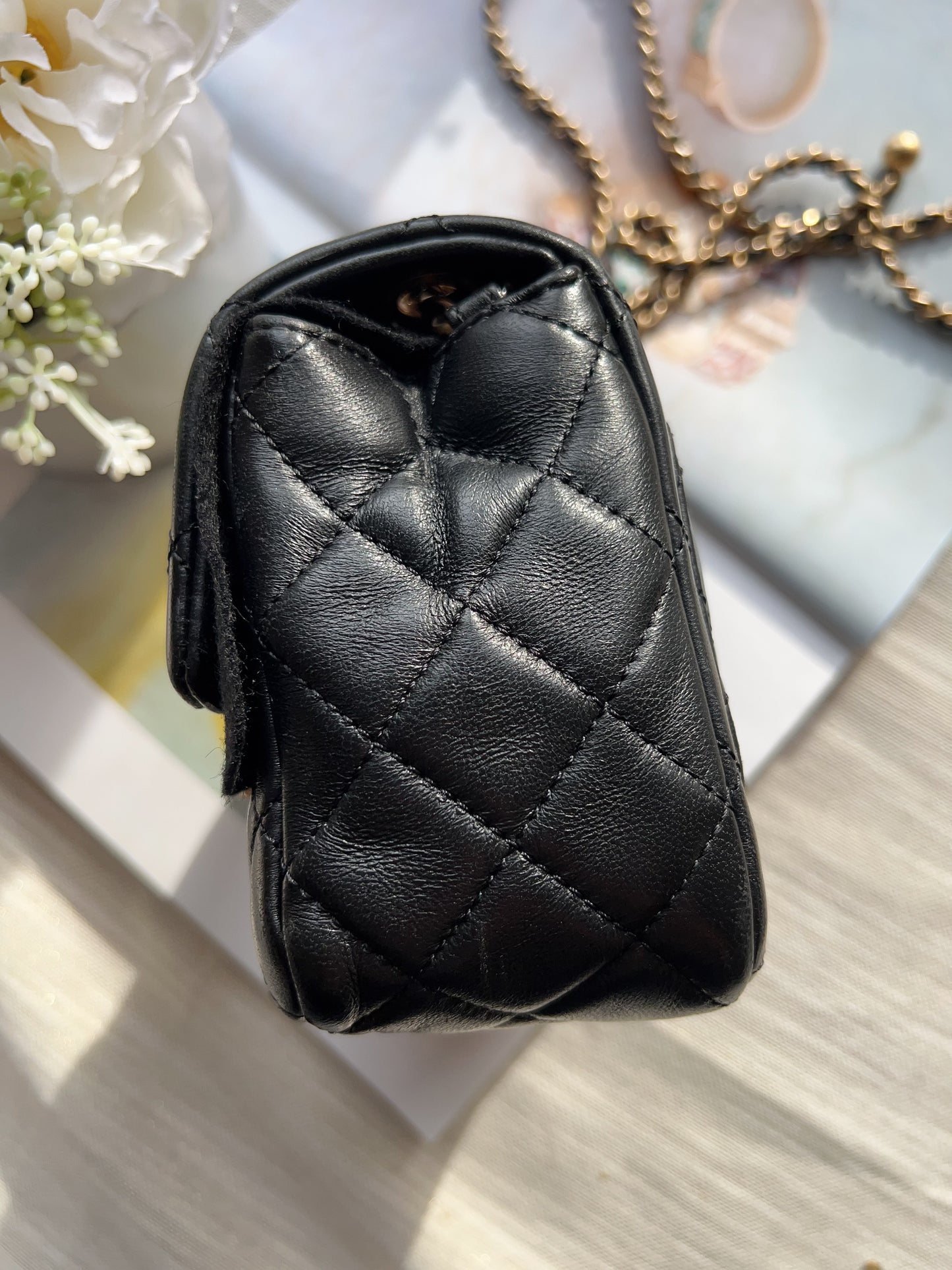 Chanel Black Quilted Lambskin Pearl Crush Mini Flap Bag