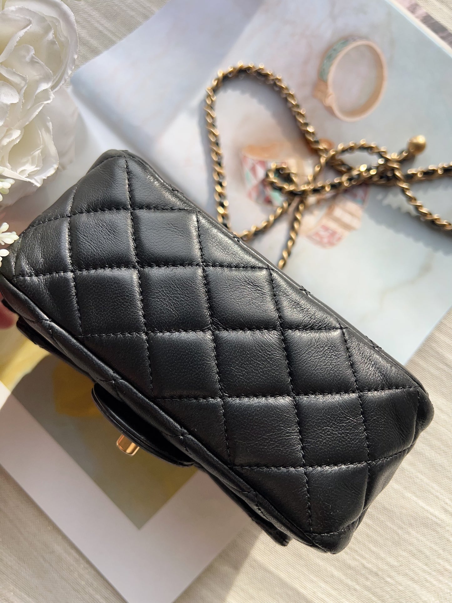 Chanel Black Quilted Lambskin Pearl Crush Mini Flap Bag