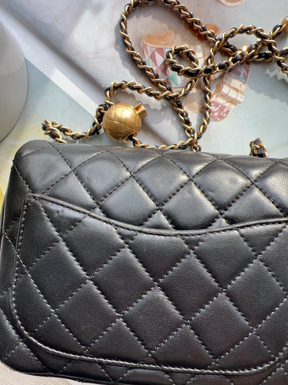 Chanel Black Quilted Lambskin Pearl Crush Mini Flap Bag