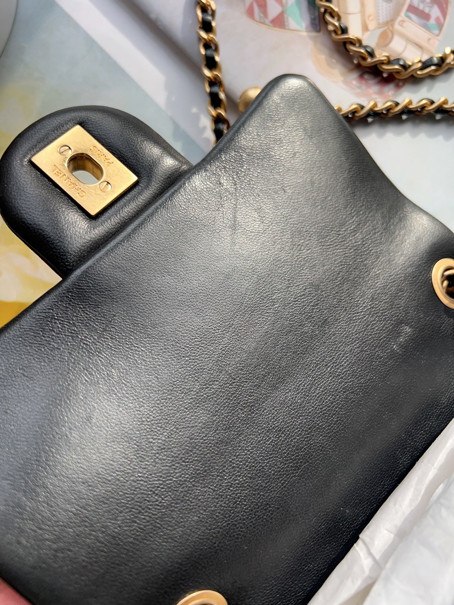 Chanel Black Quilted Lambskin Pearl Crush Mini Flap Bag
