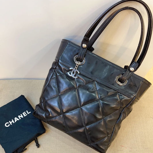 Chanel Black Quilted Leather Petite Paris Biarritz Shopping Tote