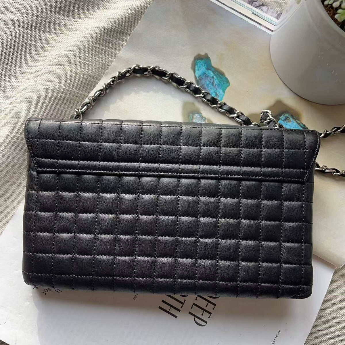 Chanel Black Square Quilted Patent & Leather Camellia No.5 Flap Bag