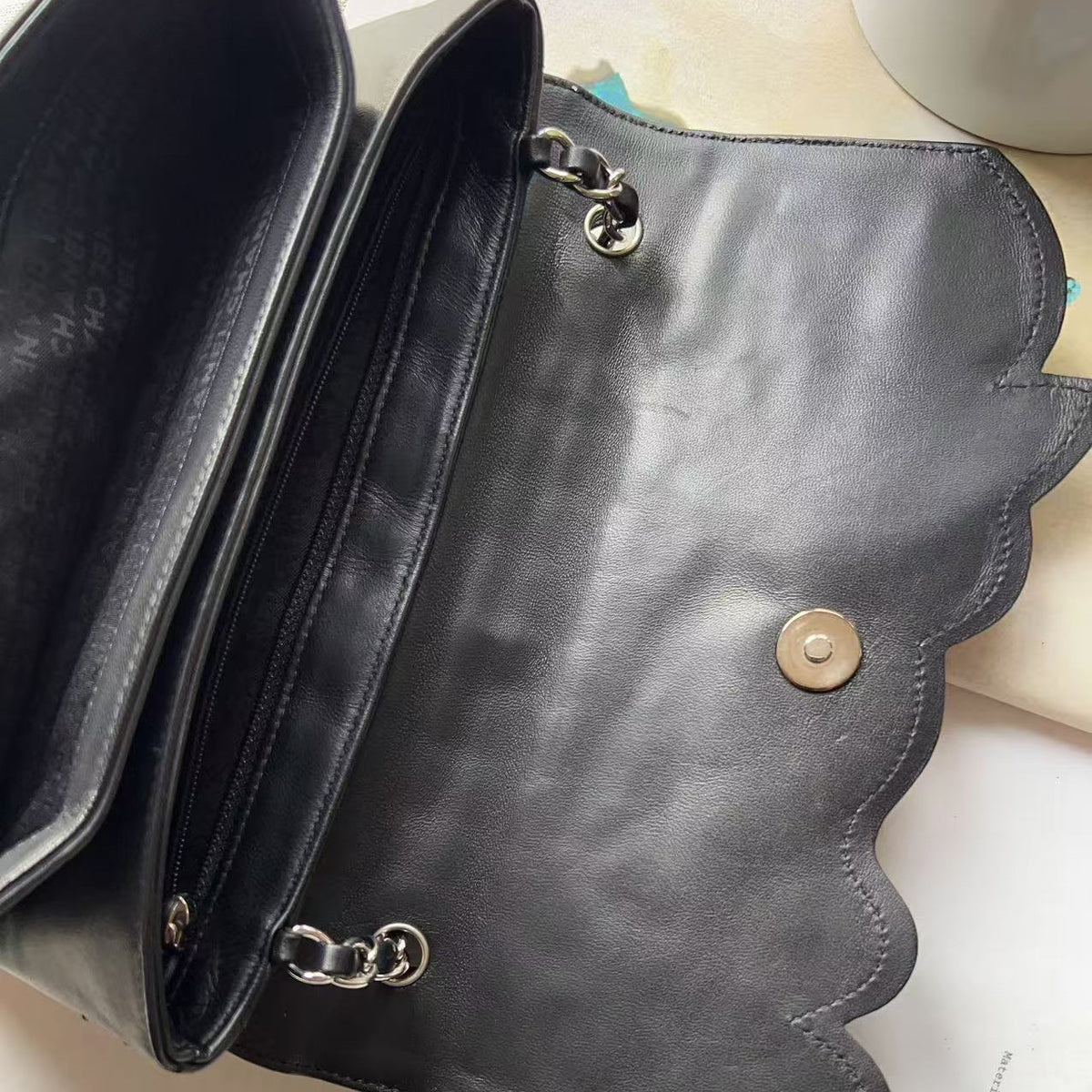 Chanel Black Square Quilted Patent & Leather Camellia No.5 Flap Bag