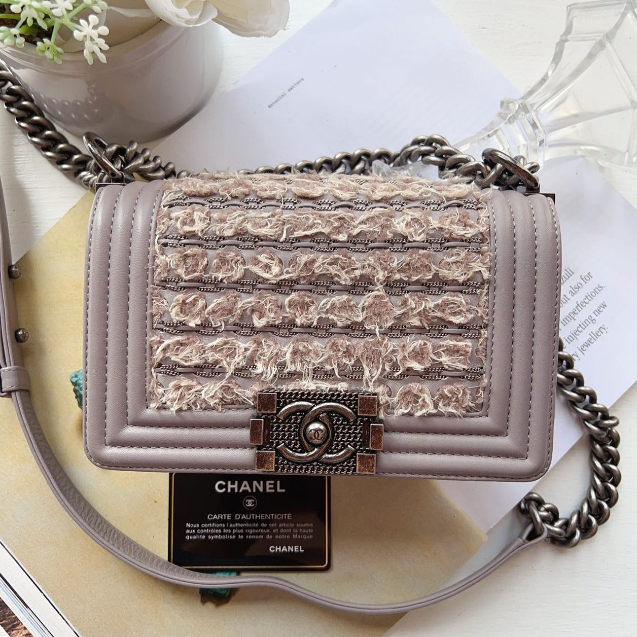 Chanel Boy Flap Bag Braided Tweed Small