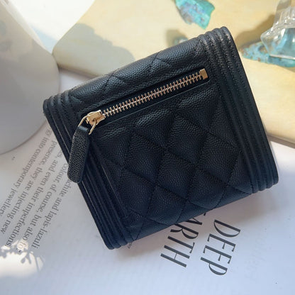 Chanel Boy Trifold Compact Wallet in Black Caviar