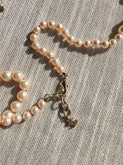 Chanel CC Logo Pearls Orange Stone Vintage 42” Long Necklace