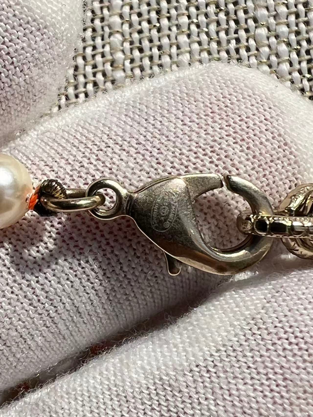 Chanel CC Logo Pearls Orange Stone Vintage 42” Long Necklace